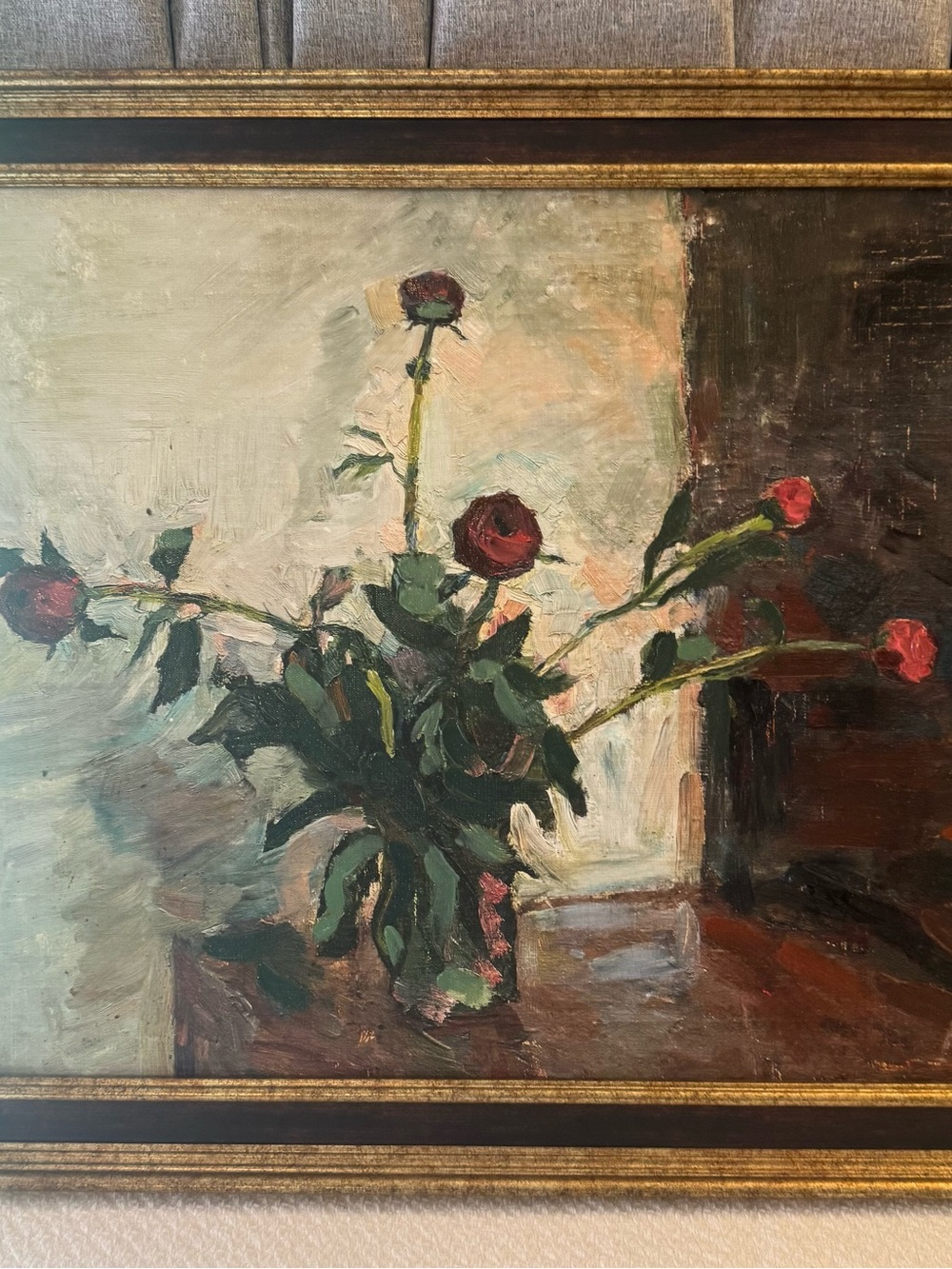 Still Life Rose Bouquet Oil Painting - Red and Green